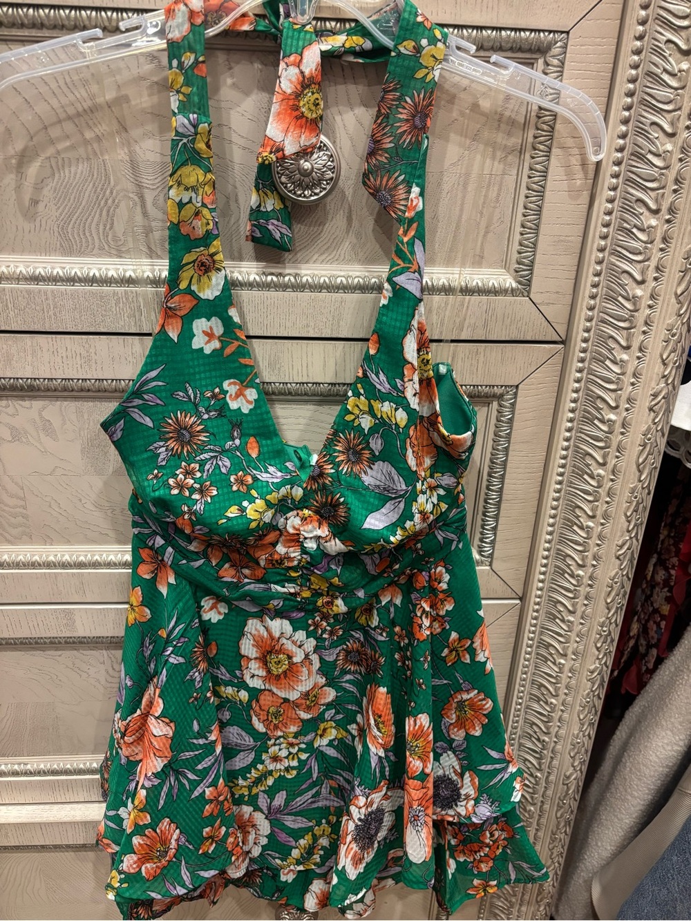Floral Green Halter Women's Romper